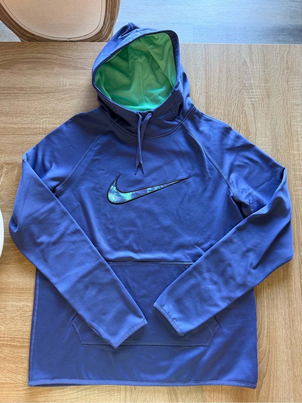Nike Purple Pullover Hoodie with Green Lined Hood and Iridescent Swoosh